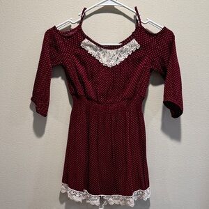5/20$ Red Polka Dot Dress with Lace Trim